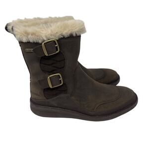 Merrell Ezra Tremblant Mid Suede Winter Boots Brown Faux Fur Lined Buckles 5.5